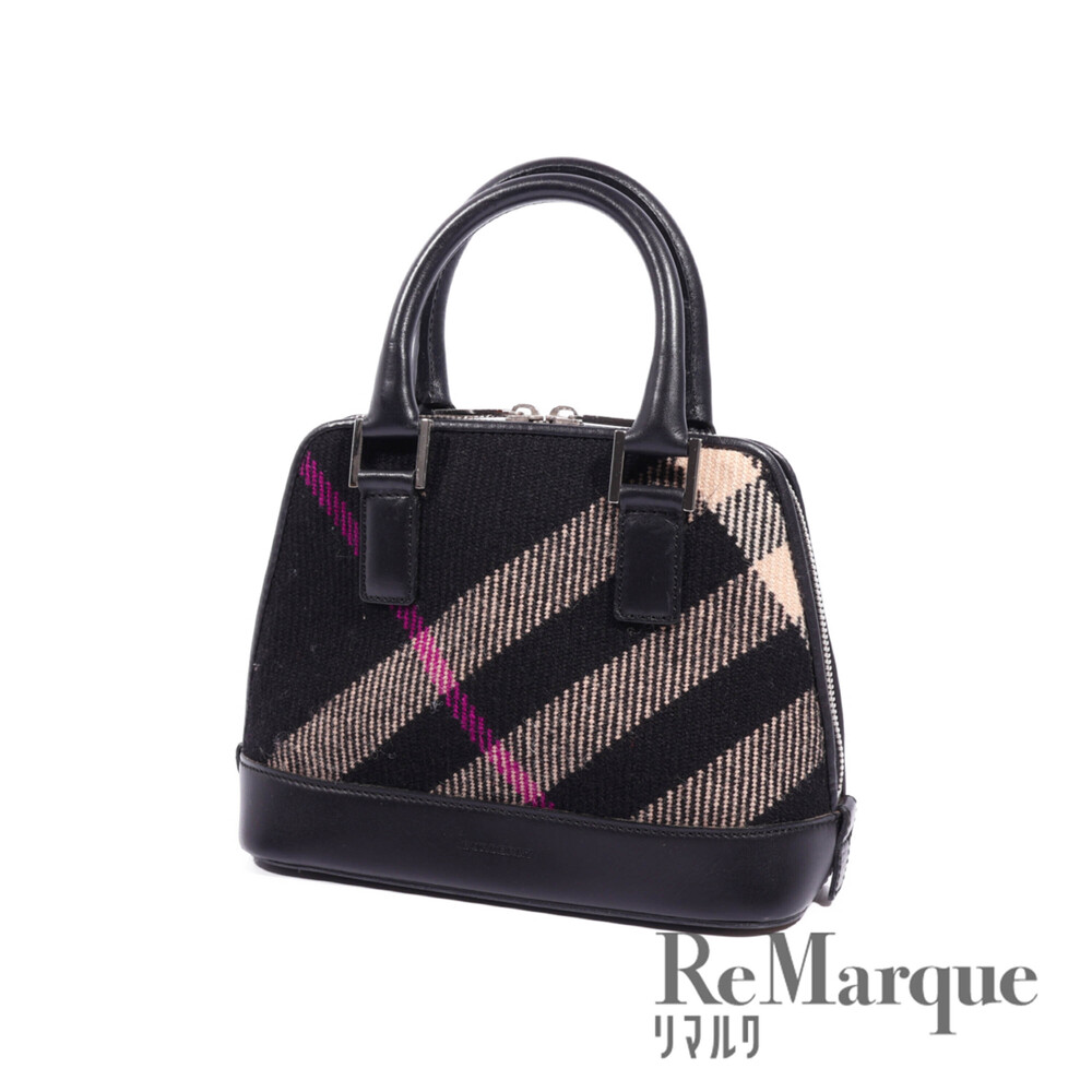 BURBERRY handbag check black wool leather